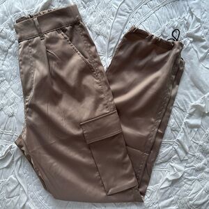 YoungLA Tan Satin Cargo Pants